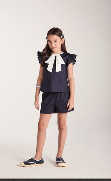 Conjunto infantil Bata Tricoline Laço e Shorts Marinho - Um Mais Um