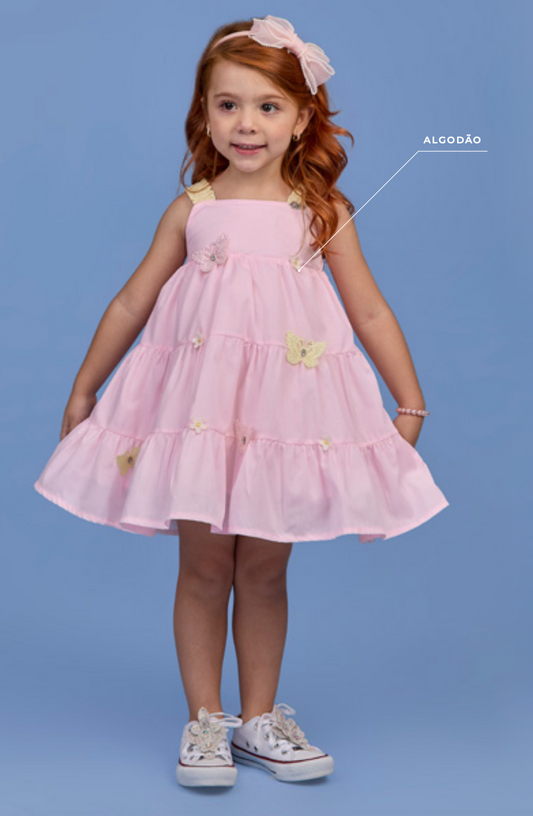 Vestido Infantil Borboletas e Rosas - Gabriela Aquarela