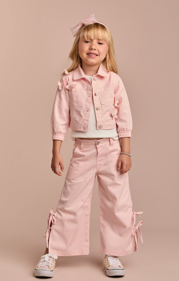 Jaqueta Infantil Sarja Rosa com Borboletas - Gabriela Aquarela