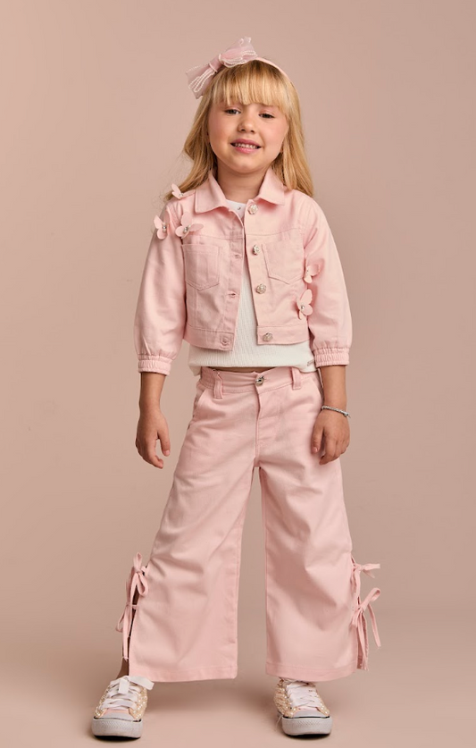 Jaqueta Infantil Sarja Rosa com Borboletas - Gabriela Aquarela