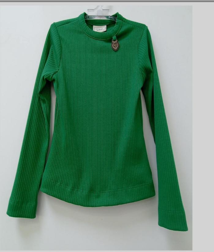Conjunto Infantil Blusa Canelada Essentials e Saia Tweed Xadrez Verde -Animê