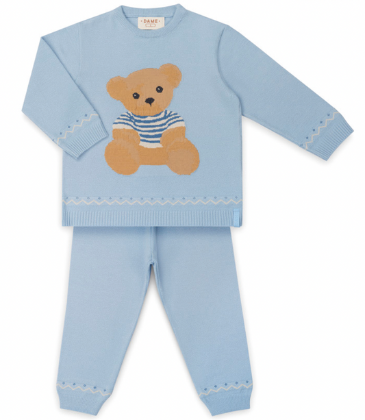 Conjunto Bebê Tricot Urso Azul - Dame PRÉ-VENDA