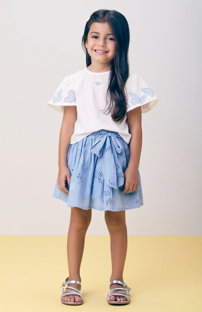 Conjunto Infantil Blusa e Saia-shorts Laise Azul - Momi