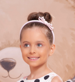 Arquinho Infantil Duplo Courino Laço & Pérolas Rosa - Pituchinhus