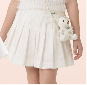 Conjunto Infantil Regata Canelada Vermelha com Babados Shorts Saia Pregas com Acessório - Luluzinha