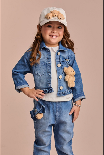 Conjunto Infantil Jaqueta Jeans Ursinho e Calça Jogger Jeans - Gabriela Aquarela