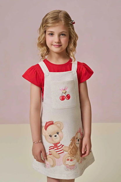 Salopete Infantil Estampada Ursa e Blusa Vermelha - Infanti