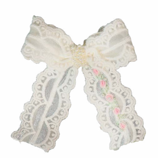 Laço Infantil Renda Flores Bordadas Miolo Pérolas - Roana