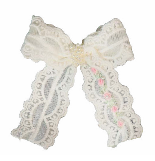 Laço Infantil Renda Flores Bordadas Miolo Pérolas - Roana