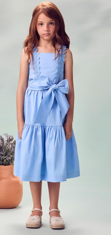 Vestido Infantil Azul Claro Rendinha Laço Maxxi - Animê