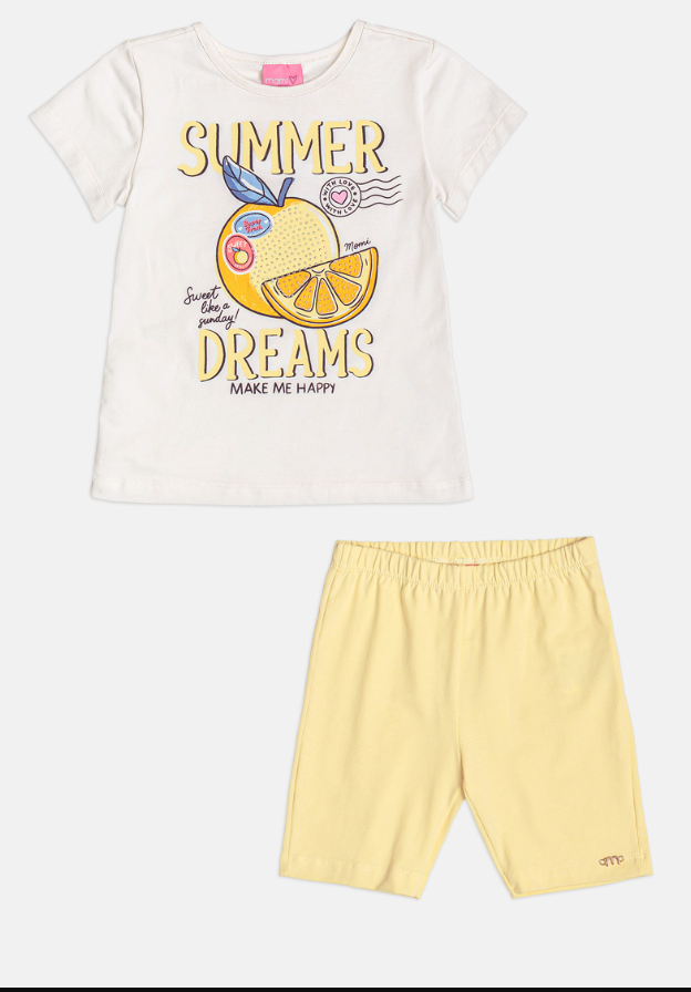 Conjunto Infantil Blusa Summer e Shorts Legging Amarelo - Momi