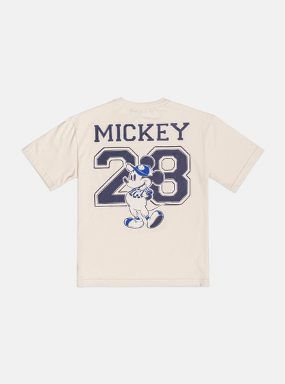 Conjunto Infantil Camiseta Bege Mickey e Bermuda Marinho Listrada - Youccie