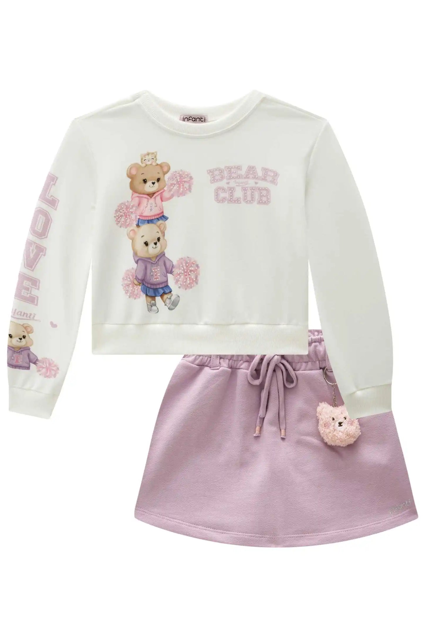 Conjunto Infantil Blusa Body ML Bear Club e Shorts-saia Lilás - Infanti