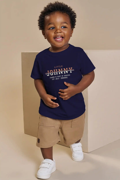 Conjunto Infantil Camiseta Algodão Marinho e Bermuda Sarja Girassol Marinho - Little Johnny