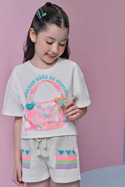 Conjunto Infantil Blusa Charms e Shorts Bolsos Corações - Infanti