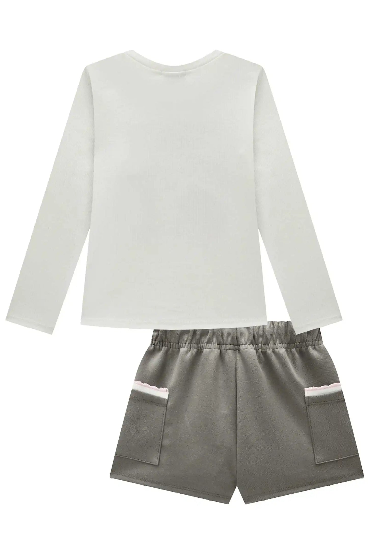 Conjunto Infantil Blusa ML Essential Things e Shorts Cinza Claro - Infanti