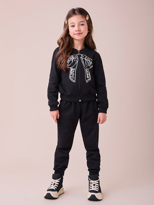 Conjunto Infantil Laço Bordado Paetê Jaqueta e Calça - Momi