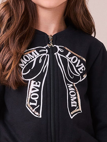 Conjunto Infantil Laço Bordado Paetê Jaqueta e Calça - Momi