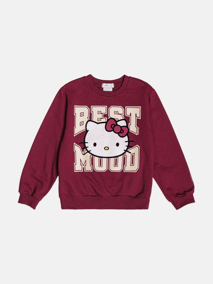 Conjunto Infantil Casaco  Over Hello Kitty Cranberry Juice e Calça Jeans Listrada Cós Duplo - Momi