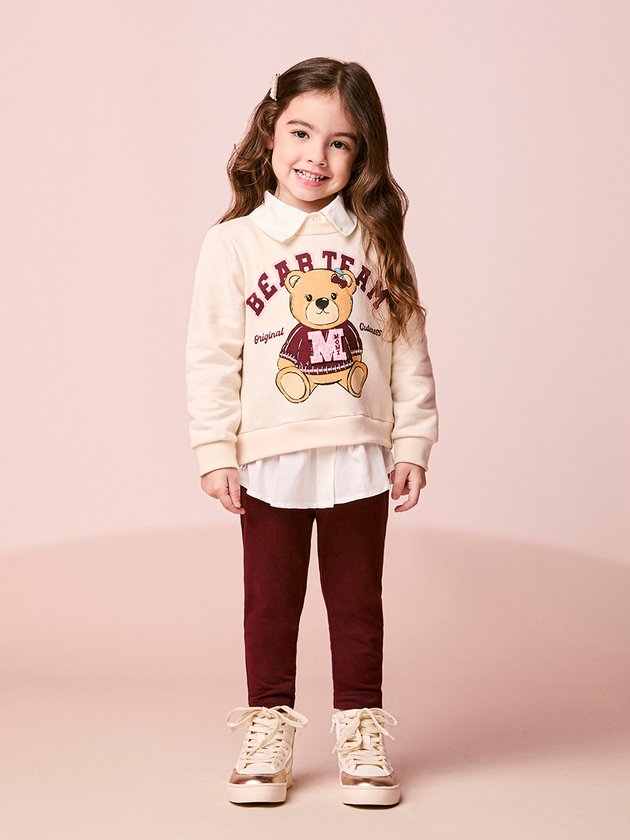 Conjunto Infantil Casaco Bear Team  e Legging Bordô - Momi
