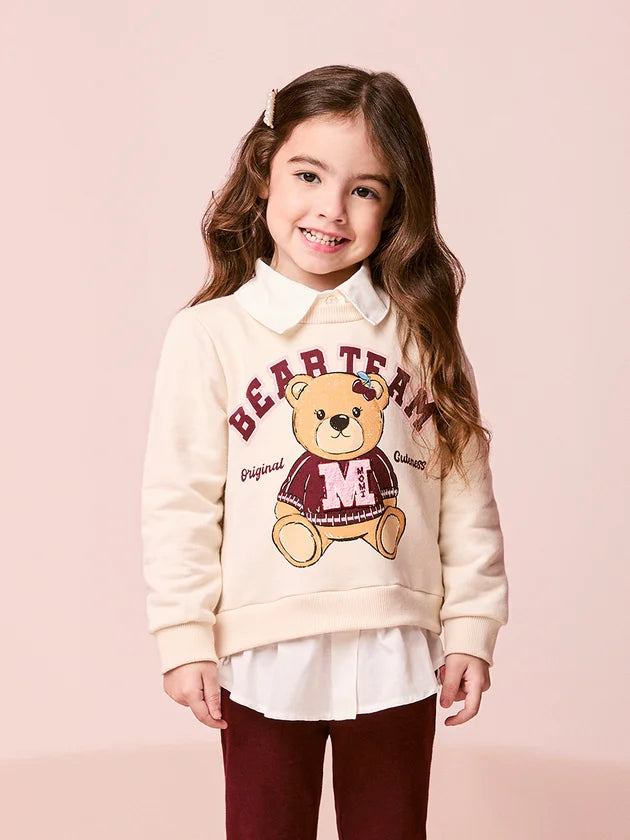 Conjunto Infantil Casaco Bear Team  e Legging Bordô - Momi