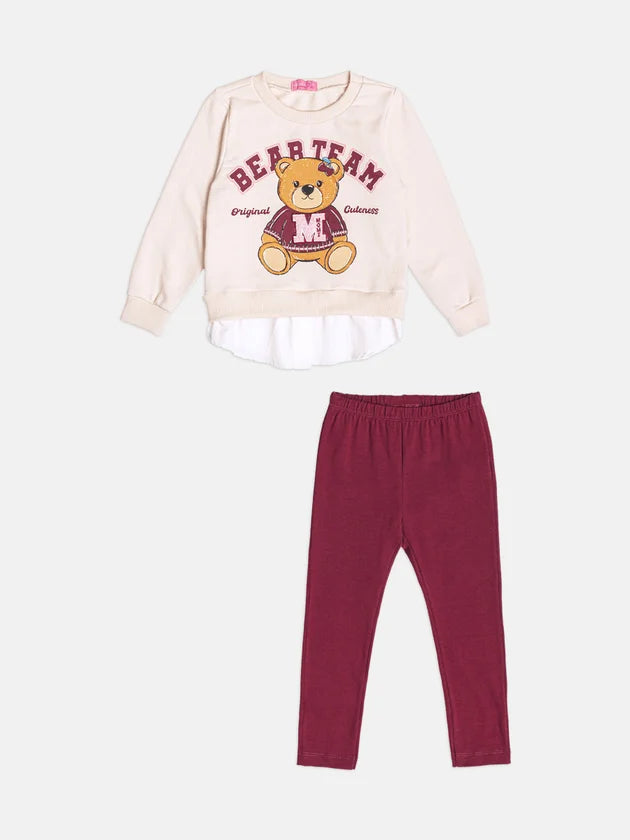 Conjunto Infantil Casaco Bear Team  e Legging Bordô - Momi