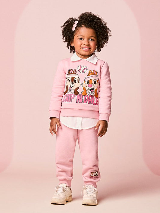 Conjunto Infantil Moletom Casaco Chip'N Dale e Calça Rosa Quartzo - Momi Mini