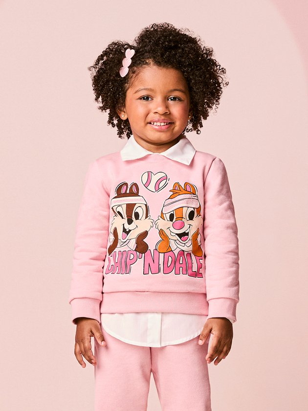 Conjunto Infantil Moletom Casaco Chip'N Dale e Calça Rosa Quartzo - Momi Mini