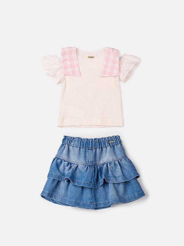 Conjunto Jeans com Laços Xadrez - Animê - Gracia