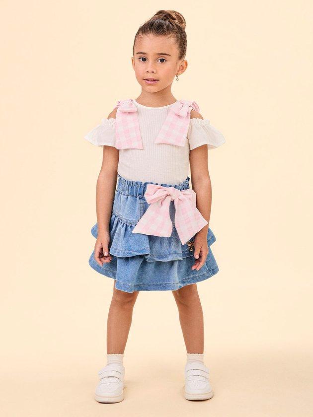 Conjunto Jeans com Laços Xadrez - Animê - Gracia