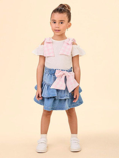 Conjunto Jeans com Laços Xadrez - Animê - Gracia