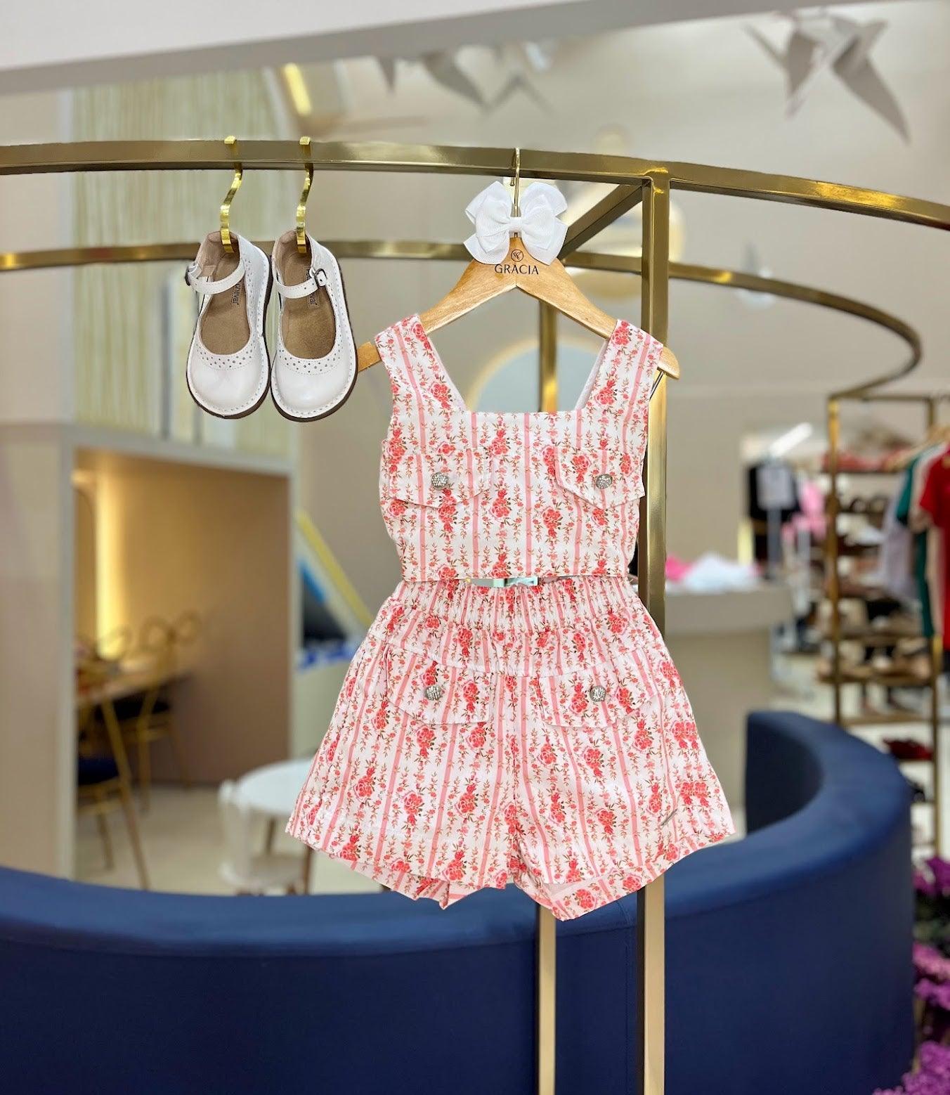 Blusa cropped floral com botões jóia Pituchinhus - Gracia