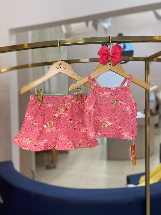Saia-short babadinho floral e poá ursas Pituchinhus - Gracia
