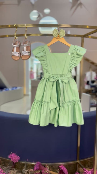 Vestido Infantil Midi Algodão Verde Claro - Um Mais Um