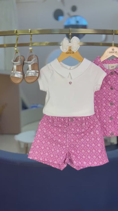 Conjunto Infantil Blusa e Bermuda Corações Trancados - Animê