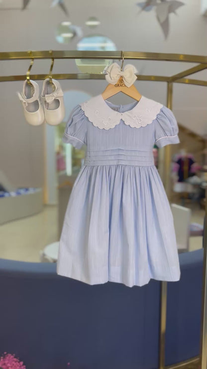 Vestido Infantil Glória Cambraia Orgânica Azul -  Gracia PRÉ-VENDA