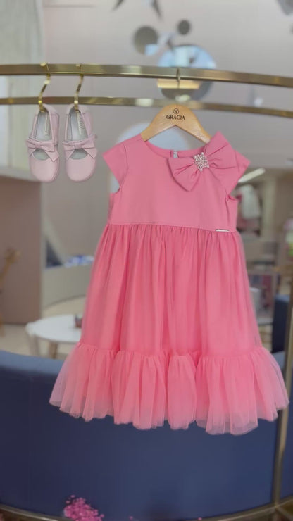 Vestido Infantil Tule Laço Puffer Bordado - Pituchinhus