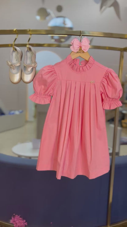 Vestido Infantil Manga Bufante Rosa - Luluzinha