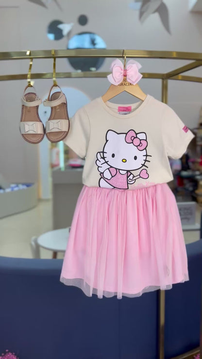 Conjunto Blusa & Saia Rosa Hello Kitty - Momi