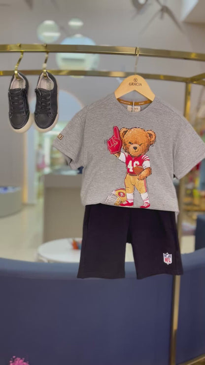 Camiseta Infantil Teddy Futebol NFL Cinza - Dame