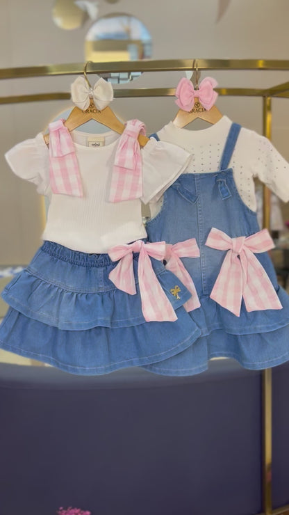 Conjunto Jeans com Laços Xadrez - Animê