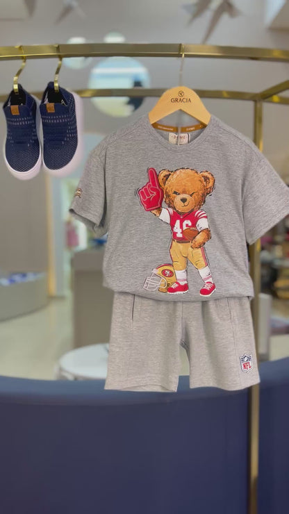 Camiseta Infantil Teddy Futebol NFL Cinza - Dame