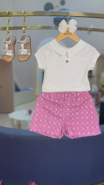Conjunto Infantil Blusa e Bermuda Corações Trancados - Animê