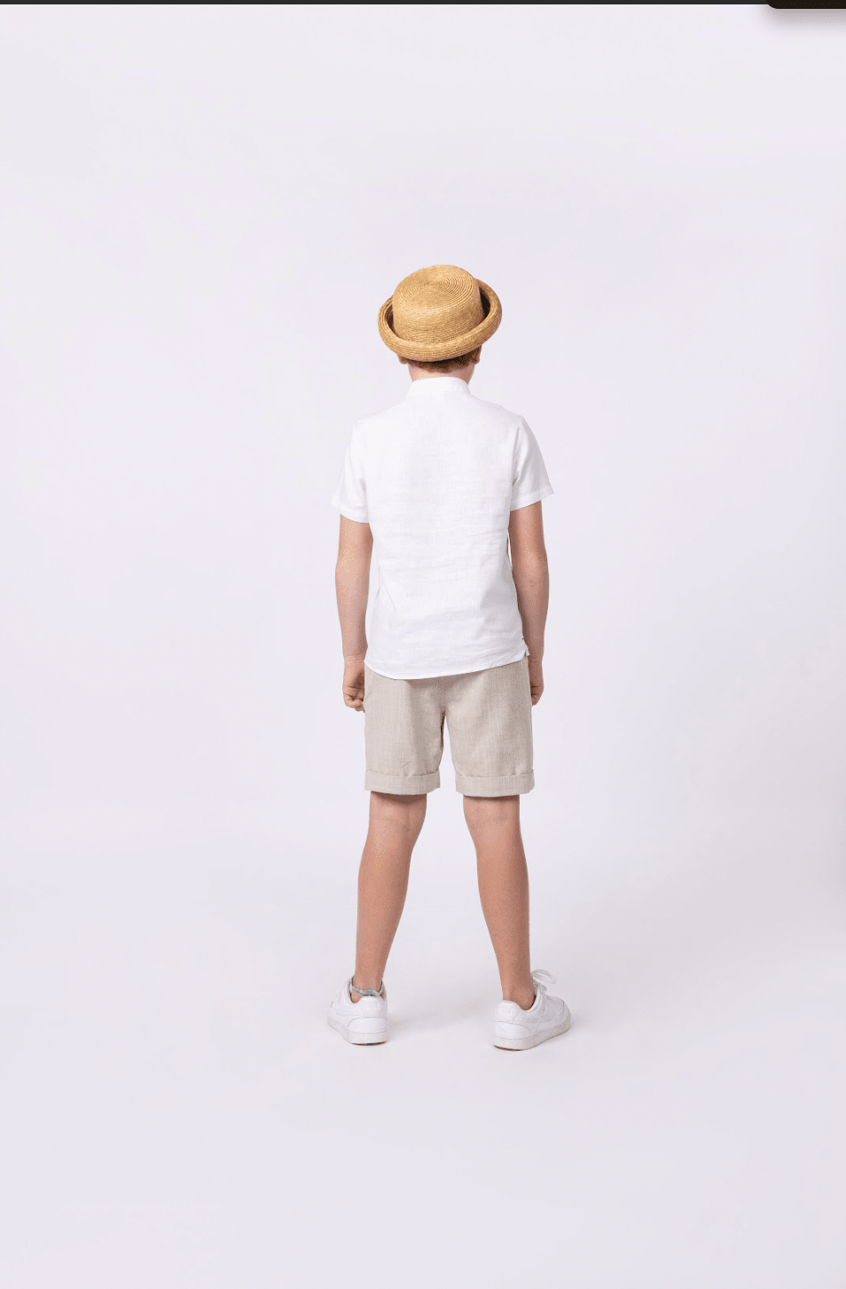 Conjunto bata off white e bermuda social areia - Gracia
