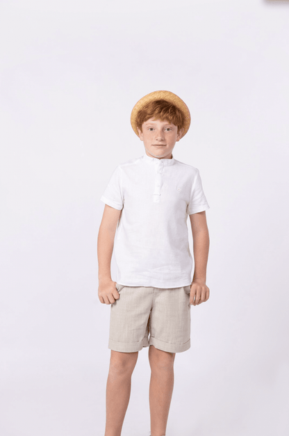 Conjunto bata off white e bermuda social areia - Gracia