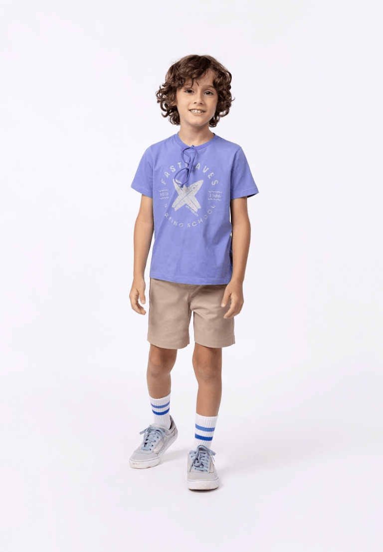 Conjunto tshirt 100% algodão e bermuda de sarja Um Mais Um - Gracia