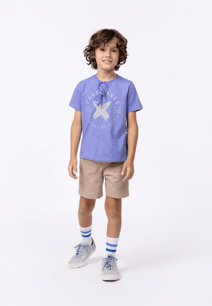 Conjunto tshirt 100% algodão e bermuda de sarja Um Mais Um - Gracia