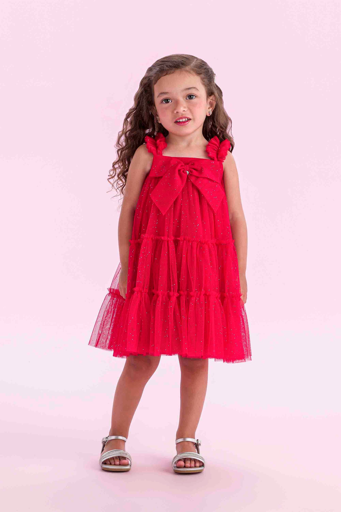 Vestido Infantil Tule Glitter e Laço Festa - Petit Cherie