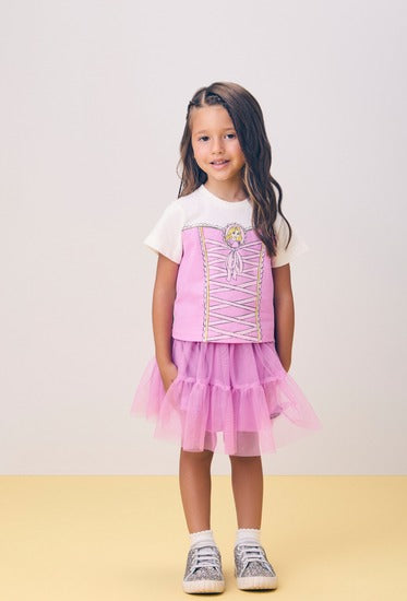 Conjunto Infantil Princesa Rapunzel Blusa e Saia de Tule - Momi