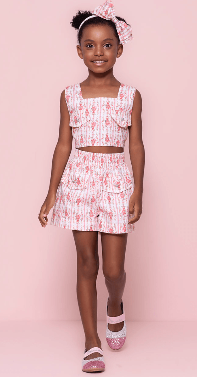 Blusa cropped floral com botões jóia Pituchinhus - Gracia